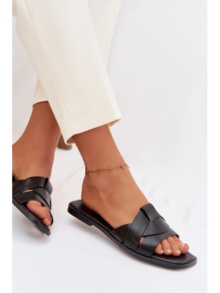 Women's Flat Black Slides With Straps Marissae