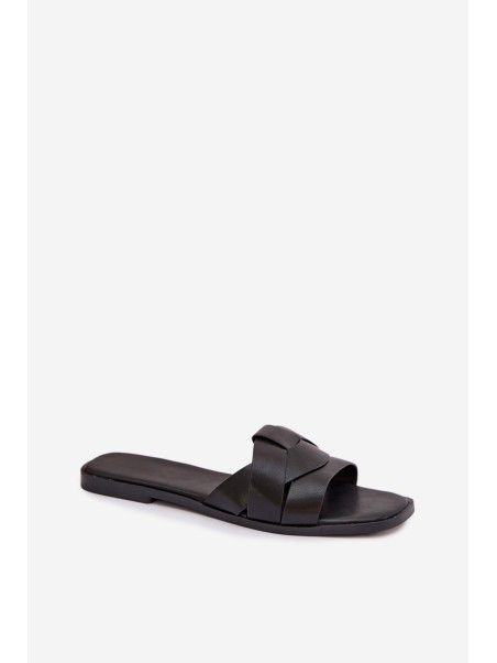Women's Flat Black Slides With Straps Marissae