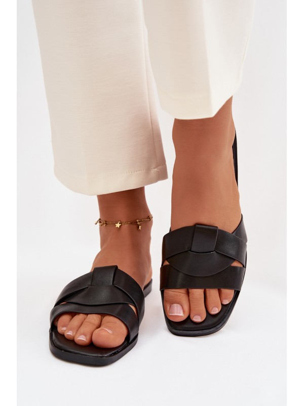 Women's Flat Black Slides With Straps Marissae