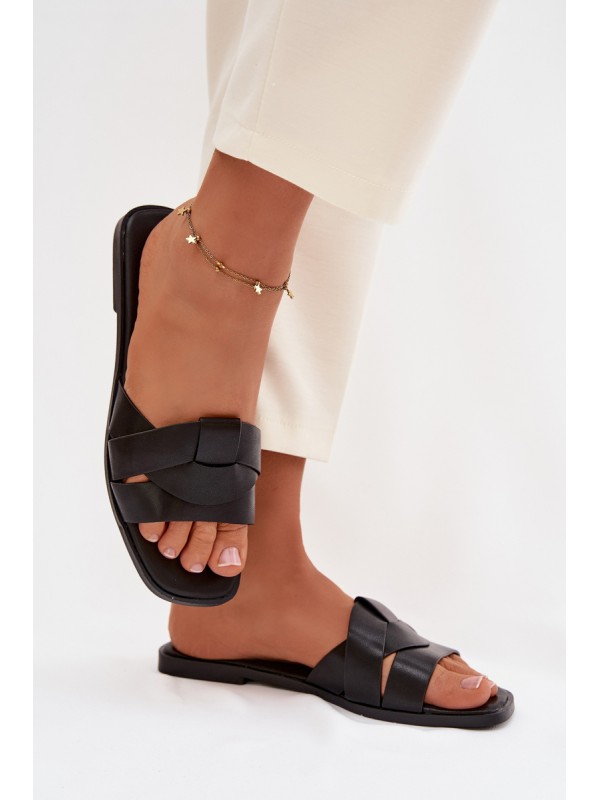 Women's Flat Black Slides With Straps Marissae