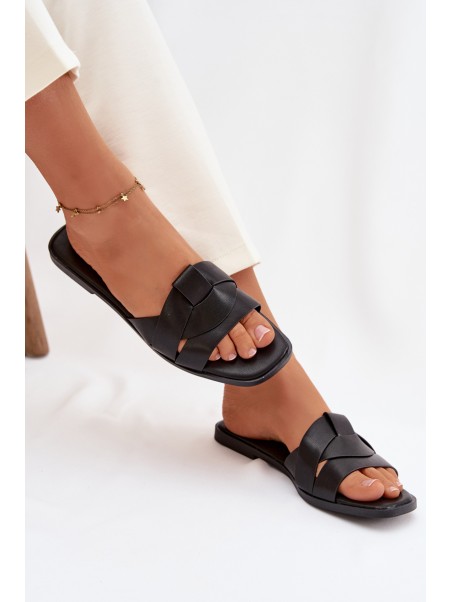 Women's Flat Black Slides With Straps Marissae