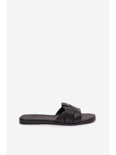 Women's Flat Black Slides With Straps Marissae