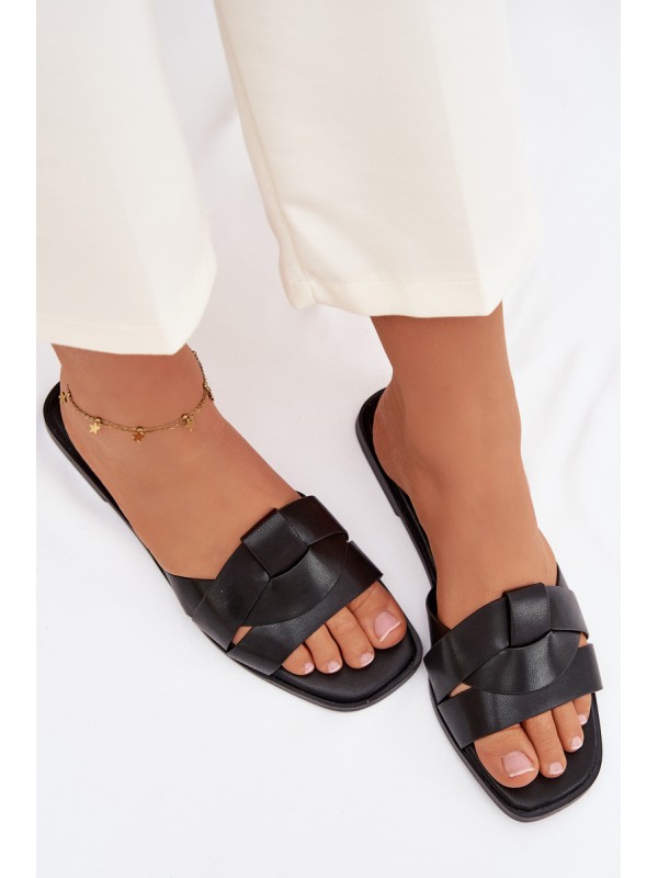 Women's Flat Black Slides With Straps Marissae
