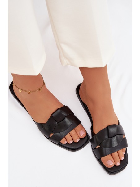 Women's Flat Black Slides With Straps Marissae