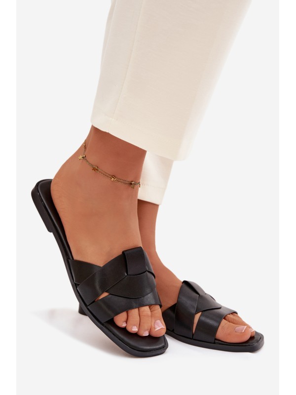 Women's Flat Black Slides With Straps Marissae