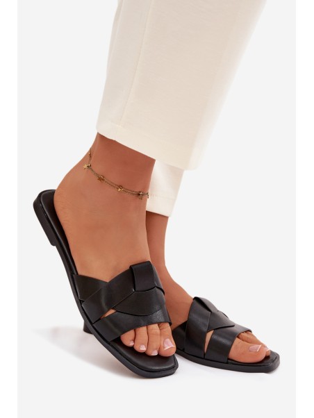 Women's Flat Black Slides With Straps Marissae