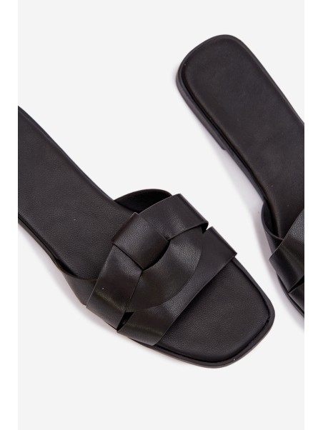 Women's Flat Black Slides With Straps Marissae