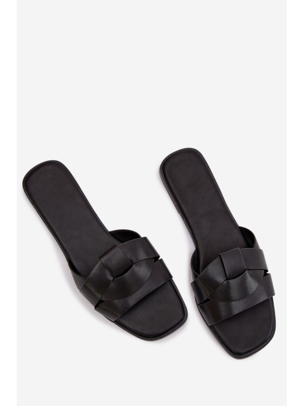 Women's Flat Black Slides With Straps Marissae