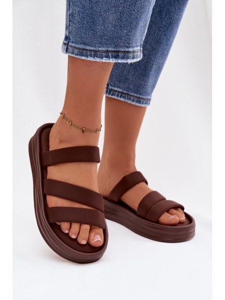Material Women's Platform Sandals With Straps Chocolate Liorine