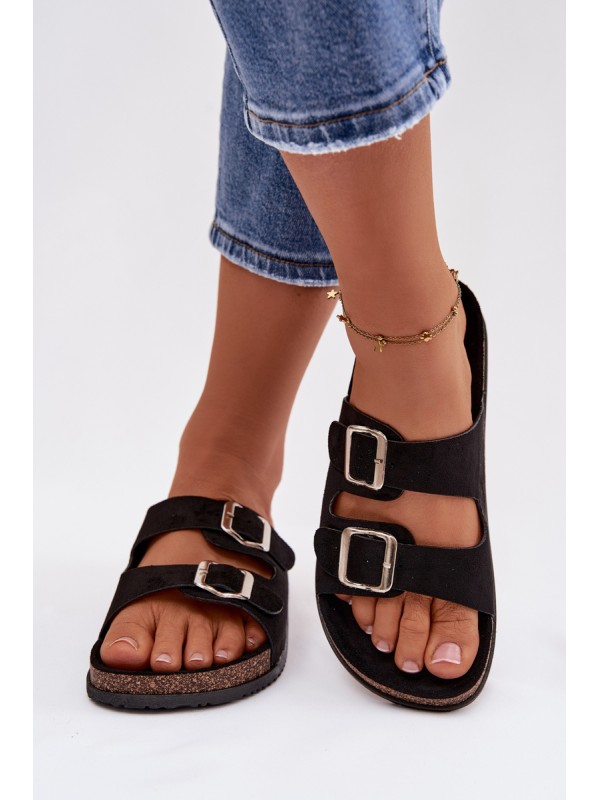 Women's Slide Sandals With Buckles Black Oliena