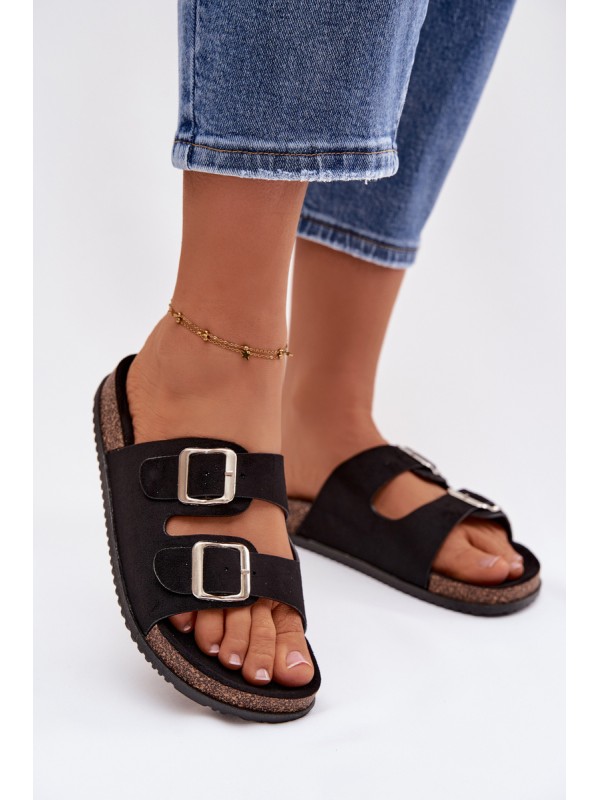 Women's Slide Sandals With Buckles Black Oliena 2