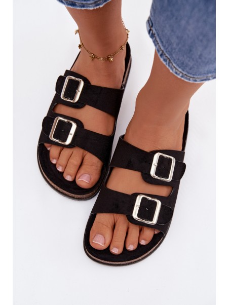 Women's Slide Sandals With Buckles Black Oliena