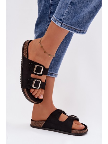 Women's Slide Sandals With Buckles Black Oliena