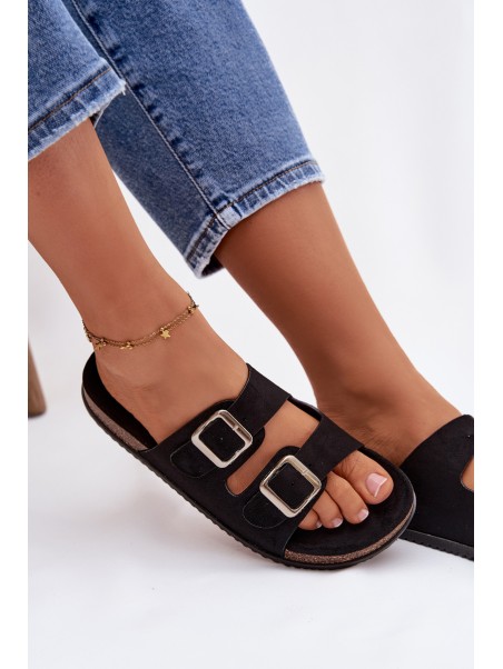 Women's Slide Sandals With Buckles Black Oliena