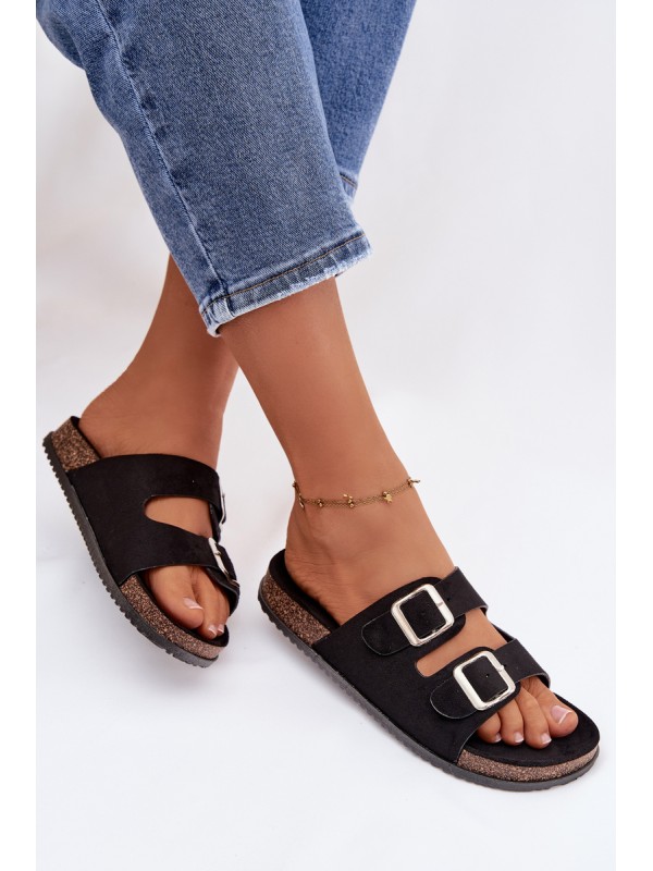 Women's Slide Sandals With Buckles Black Oliena