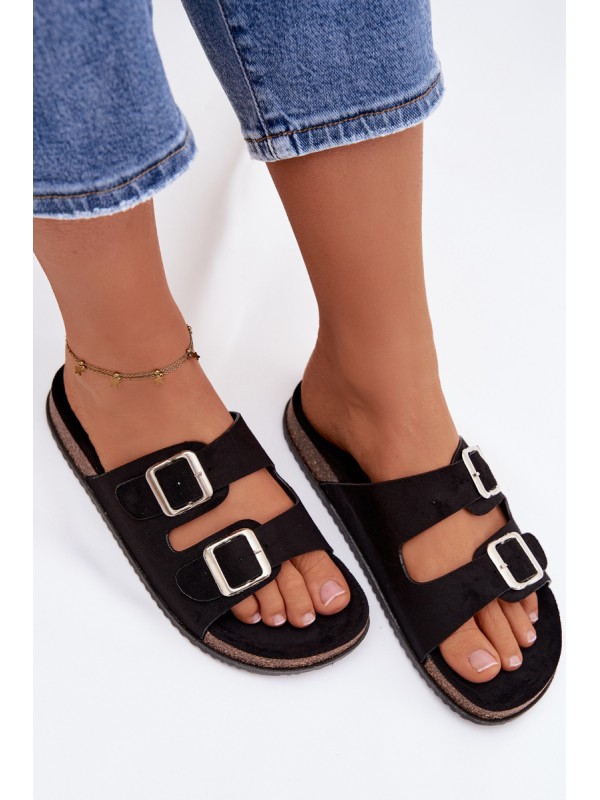 Women's Slide Sandals With Buckles Black Oliena