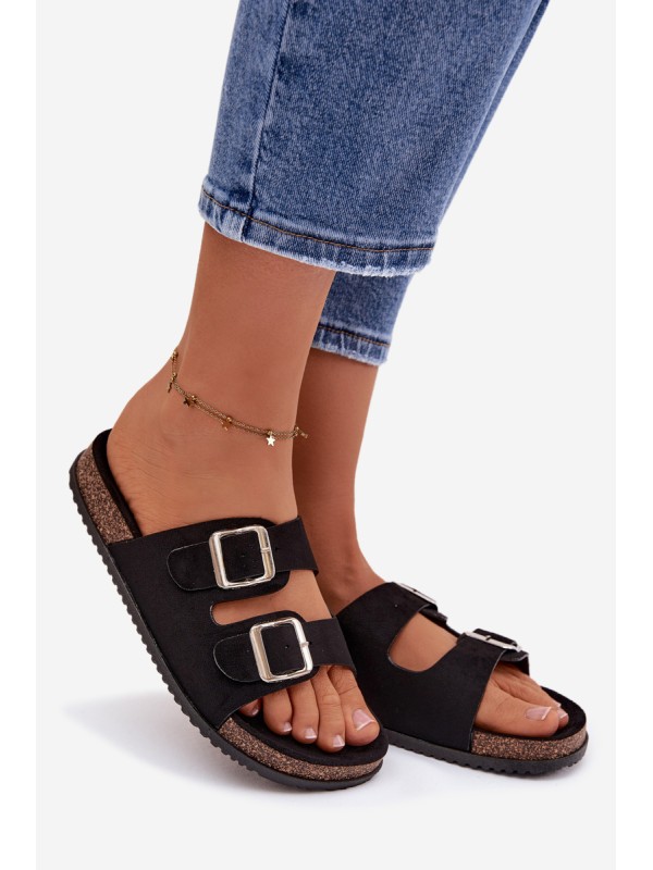 Women's Slide Sandals With Buckles Black Oliena