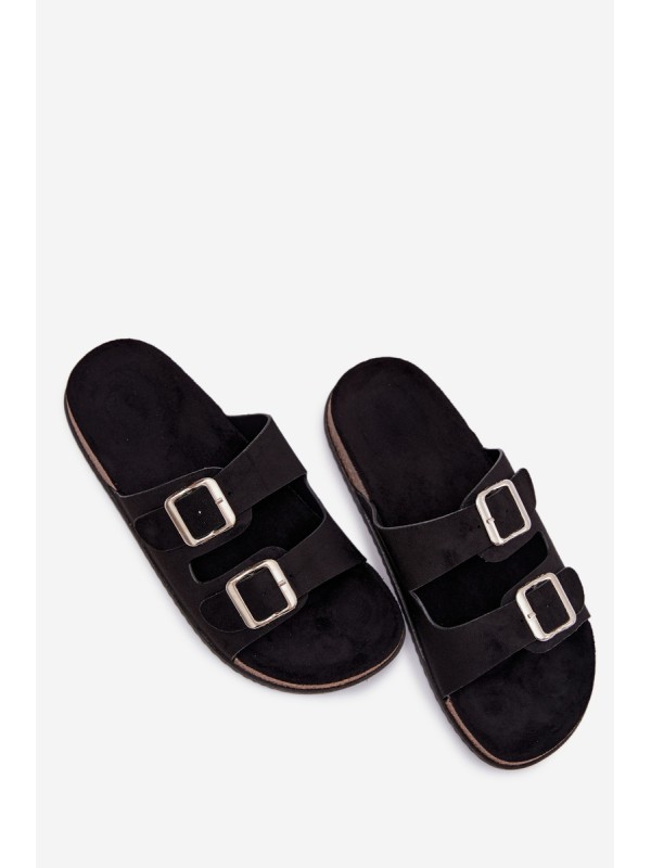 Women's Slide Sandals With Buckles Black Oliena