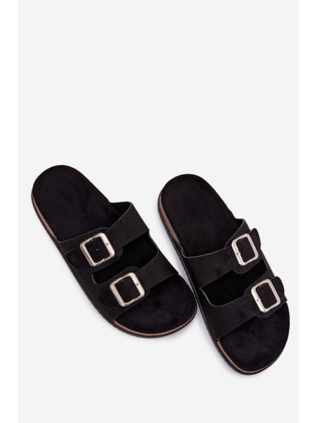 Women's Slide Sandals With Buckles Black Oliena