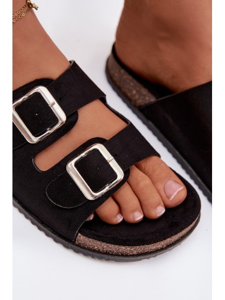 Women's Slide Sandals With Buckles Black Oliena