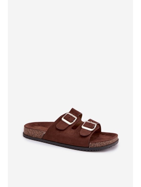 Women's Chocolate Brown Slides With Buckles Oliena