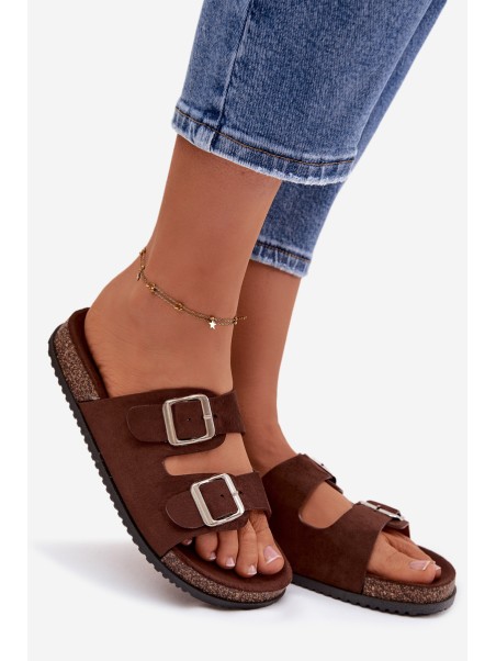 Women's Chocolate Brown Slides With Buckles Oliena