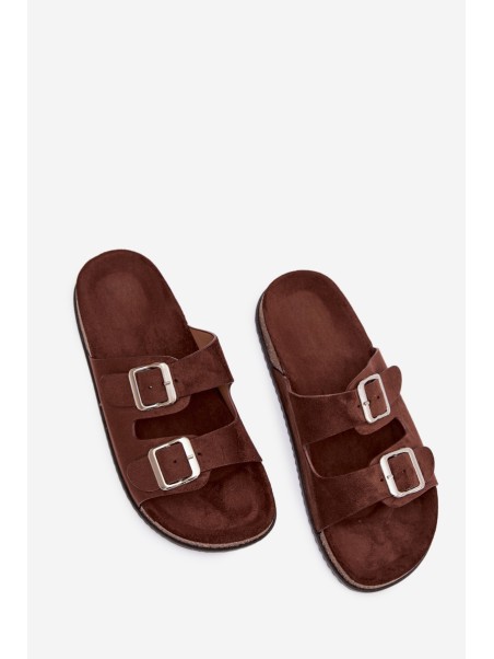 Women's Chocolate Brown Slides With Buckles Oliena