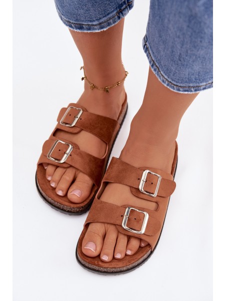 Women's Slides With Buckles Camel Oliena