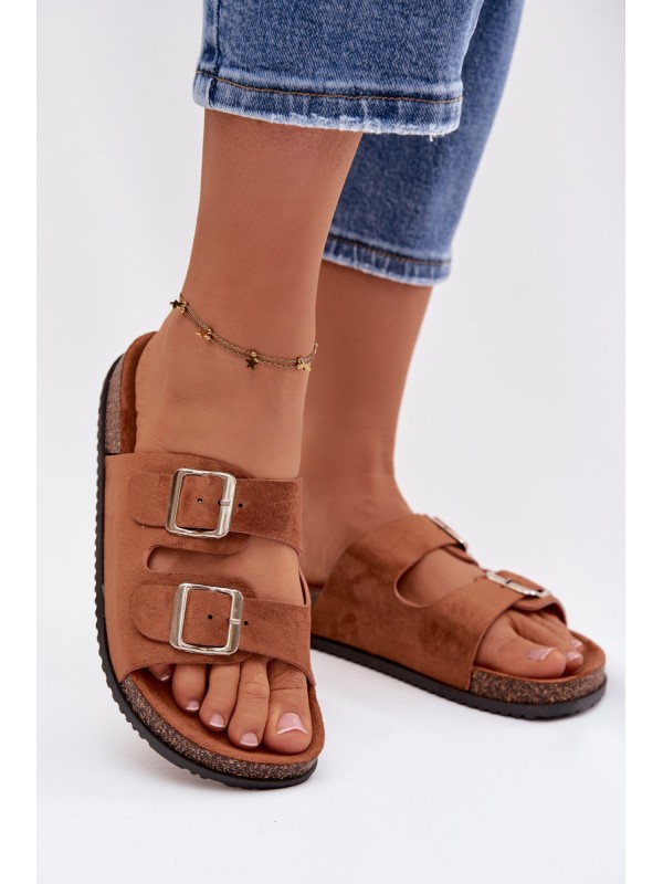 Women's Slides With Buckles Camel Oliena