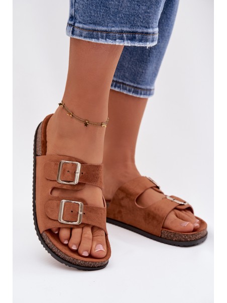 Women's Slides With Buckles Camel Oliena