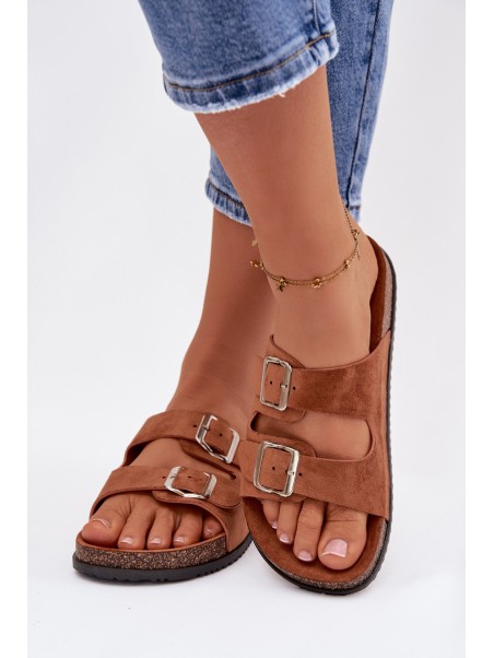 Women's Slides With Buckles Camel Oliena