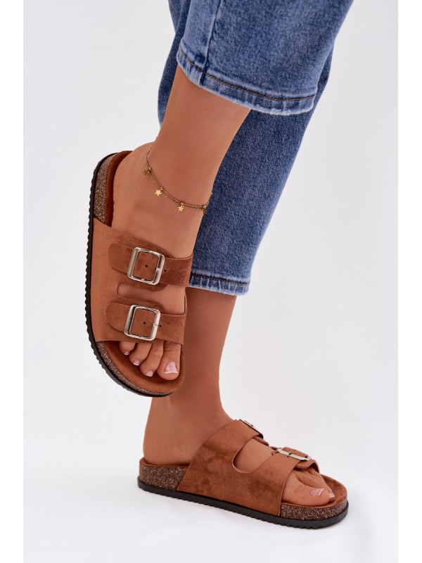 Women's Slides With Buckles Camel Oliena