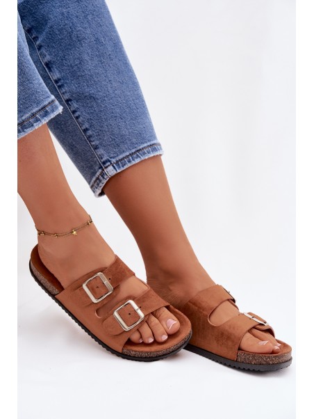 Women's Slides With Buckles Camel Oliena