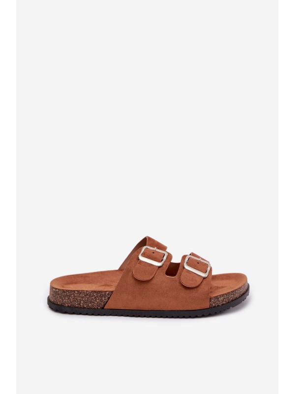 Women's Slides With Buckles Camel Oliena