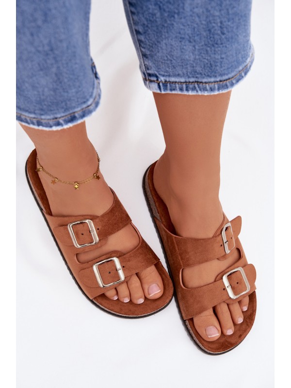 Women's Slides With Buckles Camel Oliena