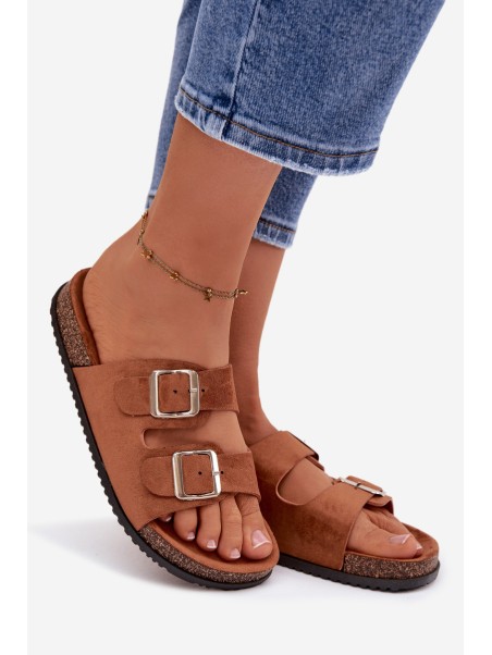 Women's Slides With Buckles Camel Oliena
