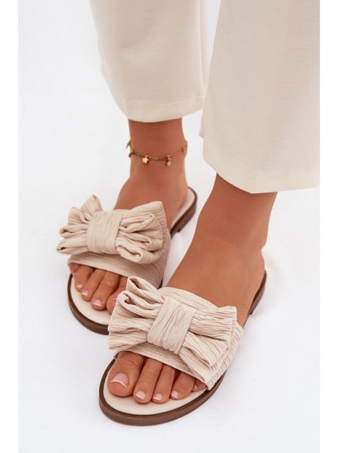 Women's Flat Heel Beige Bow Slippers Amivelle