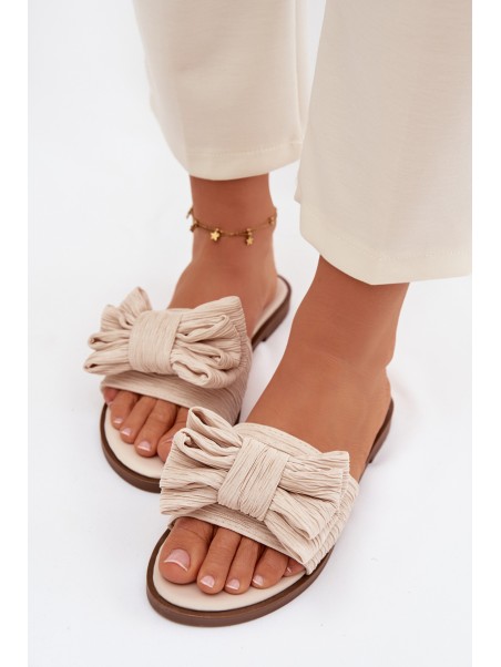 Women's Flat Heel Beige Bow Slippers Amivelle