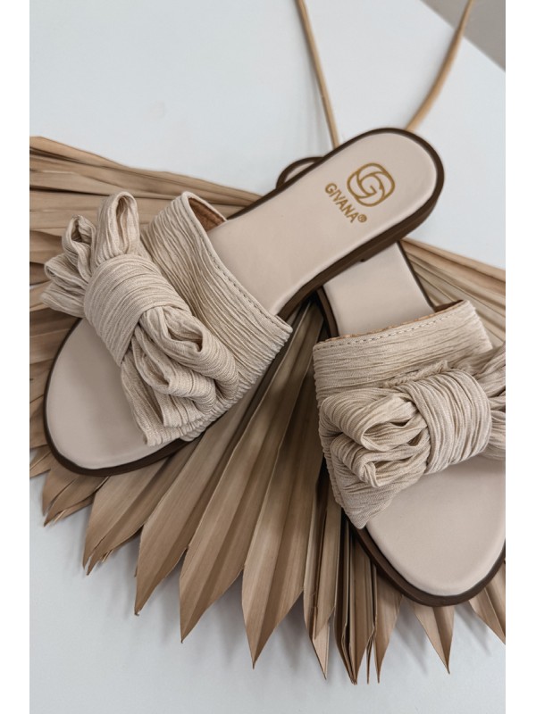 Women's Flat Heel Beige Bow Slippers Amivelle