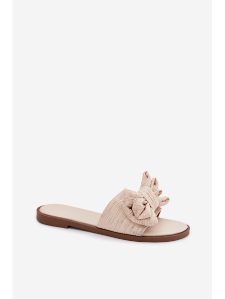 Women's Flat Heel Beige Bow Slippers Amivelle