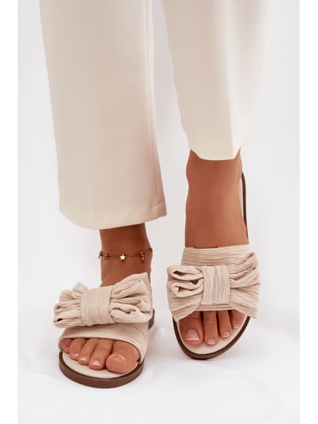 Women's Flat Heel Beige Bow Slippers Amivelle