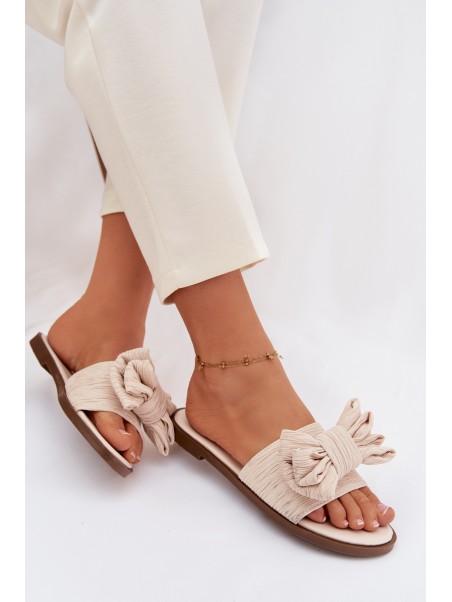 Women's Flat Heel Beige Bow Slippers Amivelle
