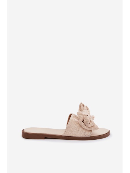 Women's Flat Heel Beige Bow Slippers Amivelle