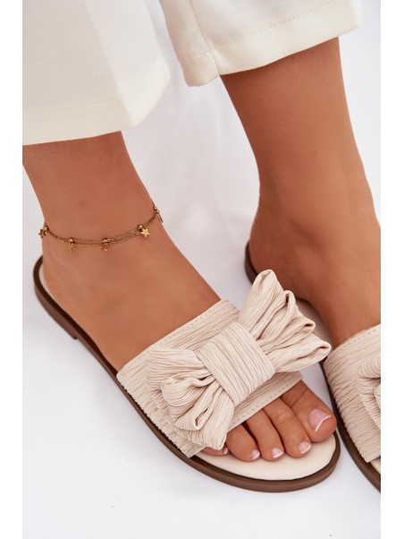 Women's Flat Heel Beige Bow Slippers Amivelle