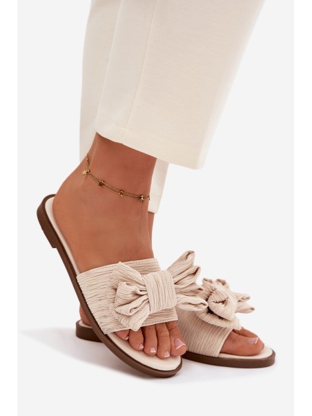 Women's Flat Heel Beige Bow Slippers Amivelle