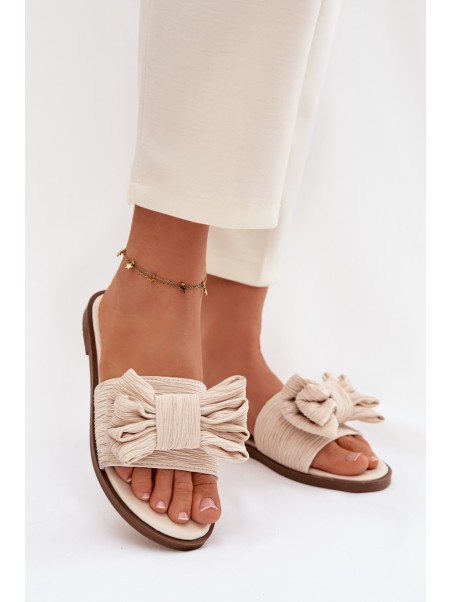 Women's Flat Heel Beige Bow Slippers Amivelle
