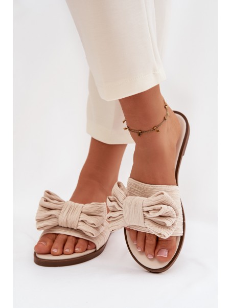Women's Flat Heel Beige Bow Slippers Amivelle