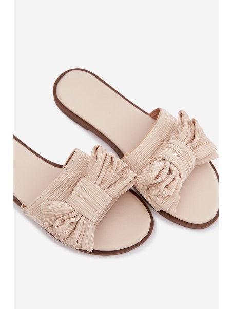 Women's Flat Heel Beige Bow Slippers Amivelle
