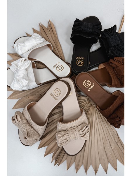 Women's Flat Heel Beige Bow Slippers Amivelle