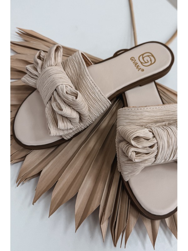 Women's Flat Heel Beige Bow Slippers Amivelle